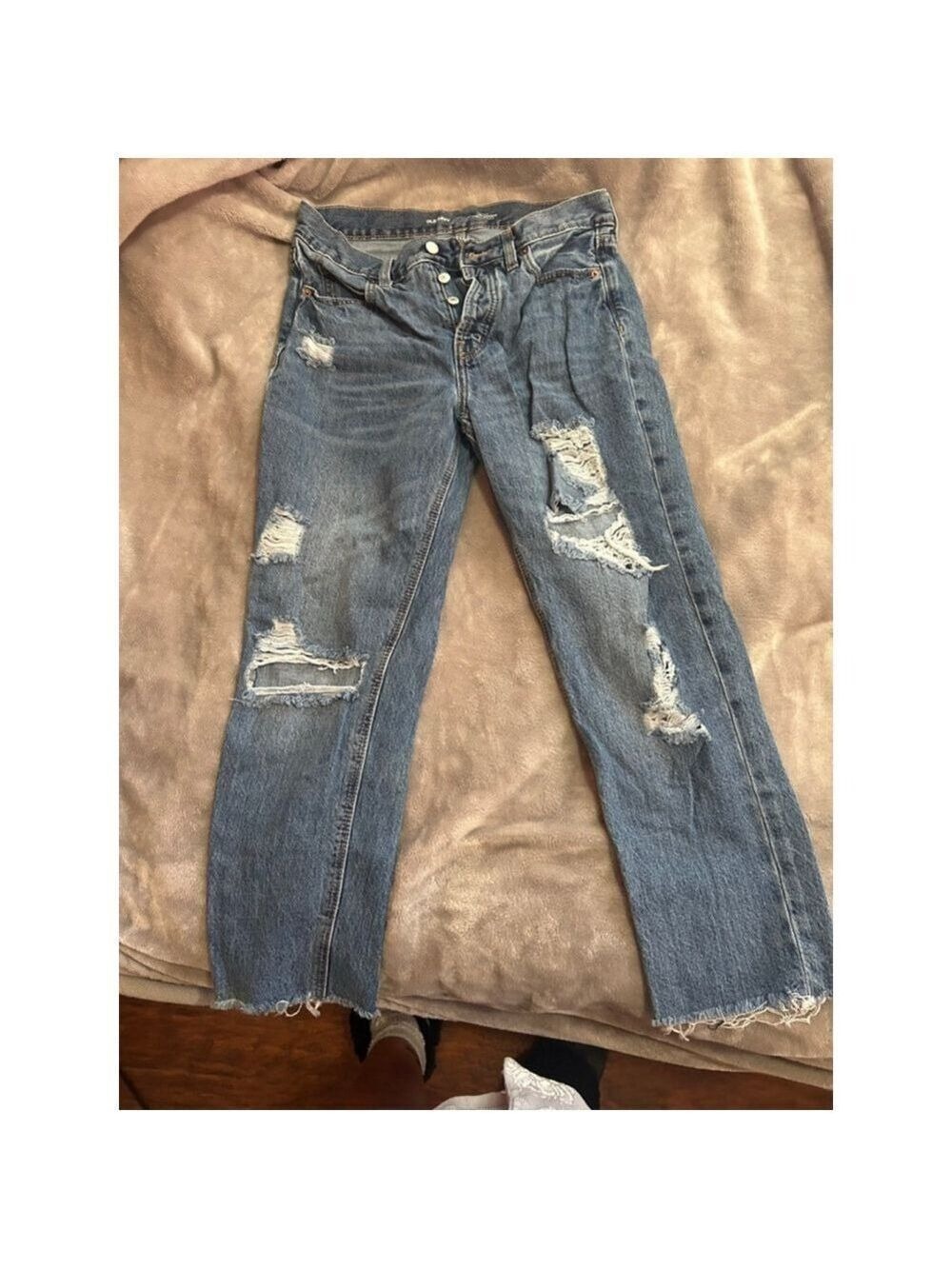 Women's Old Navy Blue Distressed High-Rise Slouchy Straight Jeans Size 4 - Picture 1 of 5